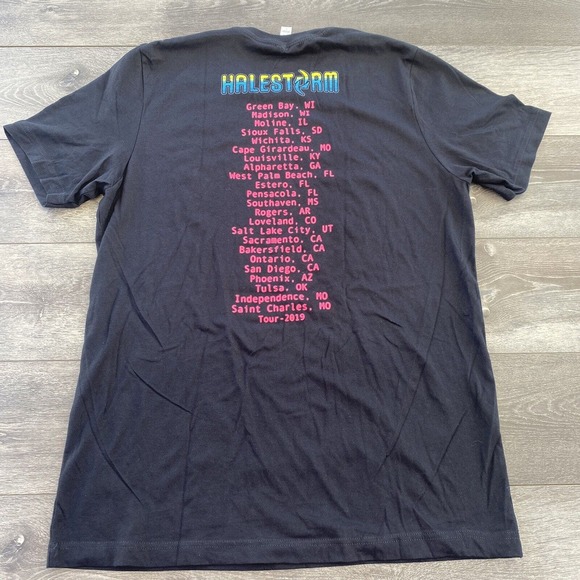 Halestorm 2019 Tour T Shirt Black Canvas Neon Wolf Adult Large Short Sleeve - Picture 7 of 7